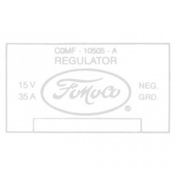 Ford Thunderbird Voltage Regulator Decal, 35 Amp, 352 & 430 V8 With Air Conditioning, COMF, 1960