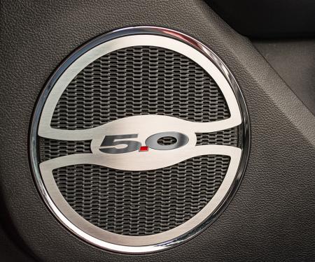 American Car Craft 2015-2020 Ford Mustang Speaker Trim Lower Door Satin w/polished "5.0" Trim 2pc 271038