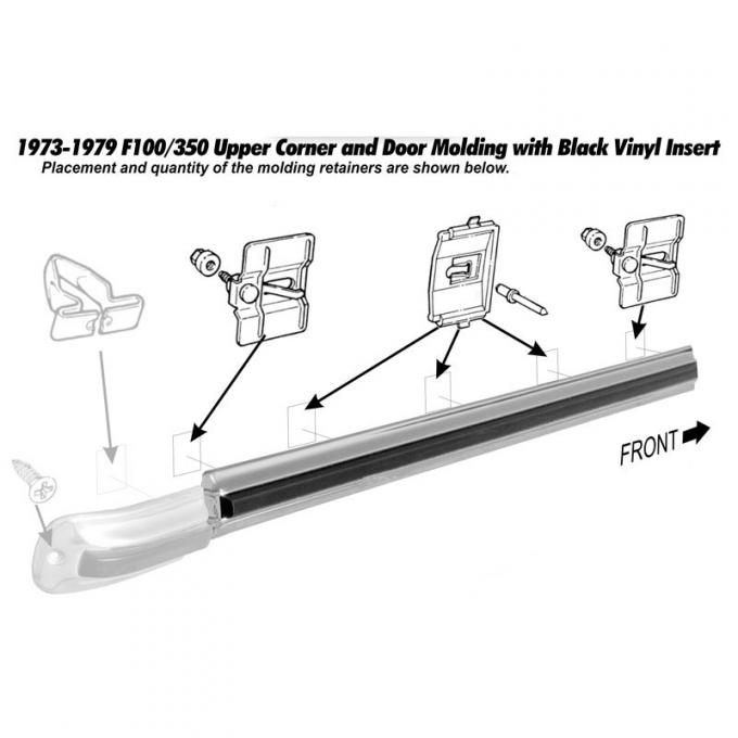 Dennis Carpenter Upper Door Molding - Right Hand - 1973-79 Ford Truck, 1978-79 Ford Bronco D3TZ-1020938-B