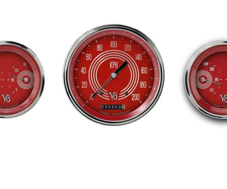 Classic Instruments V8 Red Steelie Three Gauge Set V8RS64SLC