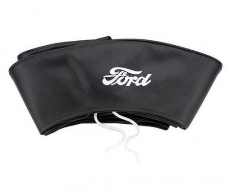 Model T Ford Spare Tire Cover - Black Vinyl - White Ford Script - 21
