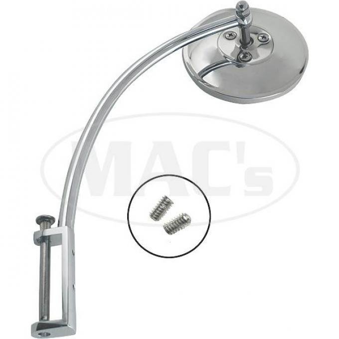 Hinge Pin Mirror- Chrome - Curved Arm - 2-1/4 Hinge - RightOr Left - Ford Passenger