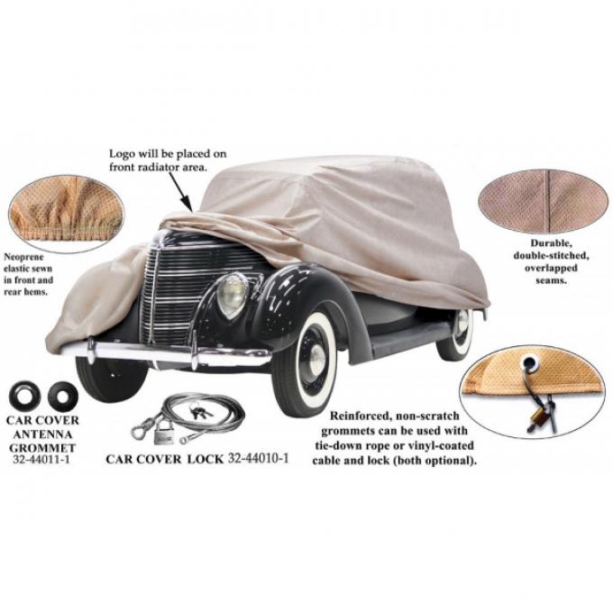 Car Cover, Poly Cotton, With Logo, Convertible With Rear Spare Tire, 1933-1934