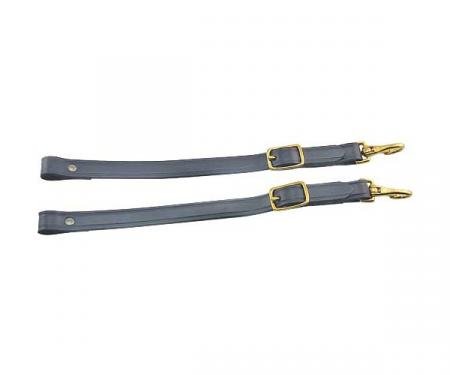 Model T Ford Top To Windshield Straps - Black Leather - Brass Buckles & Hooks - Replacement Style