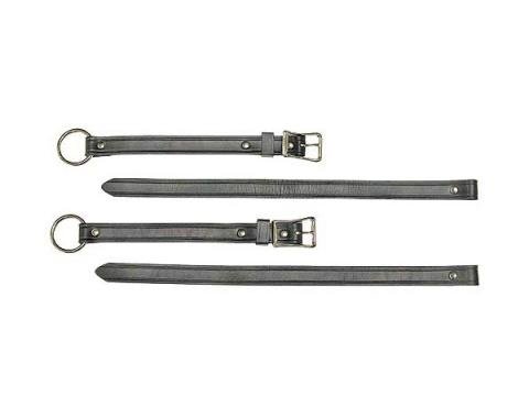 Model T Ford Rear Curtain Straps - Black Leather - Nickel Buckles