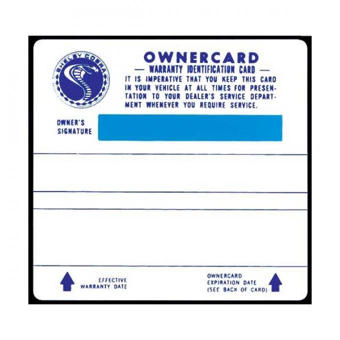 Ford Mustang Shelby Permanent Owner's Card - Plastic