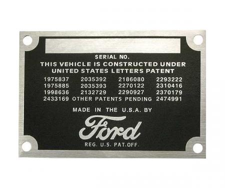 Patent Data Plate - Ford