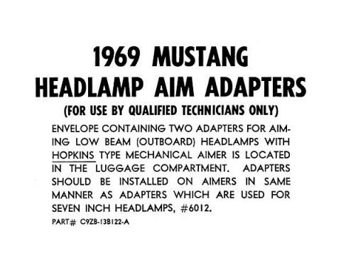 Ford Mustang Headlight Aiming Adapters Instruction Card