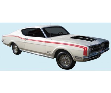 Body Decal Stripe Set Cyclone 428 CJ, 4 PC (Black/Silver Border), Montego, 1969