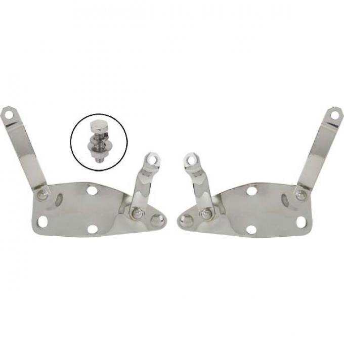 Hood Hinge Bracket Assemblies - Die Stamped - Stainless Steel - Ford Passenger