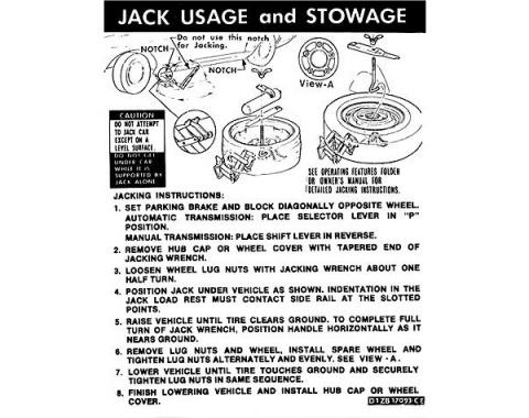 Ford Mustang Decal - Jack Instruction - Regular And Space Saver Spare