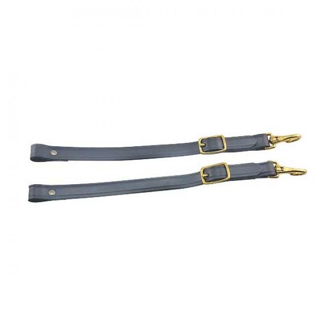 Model T Ford Top To Windshield Straps - Black Leather - Brass Buckles & Hooks - Replacement Style