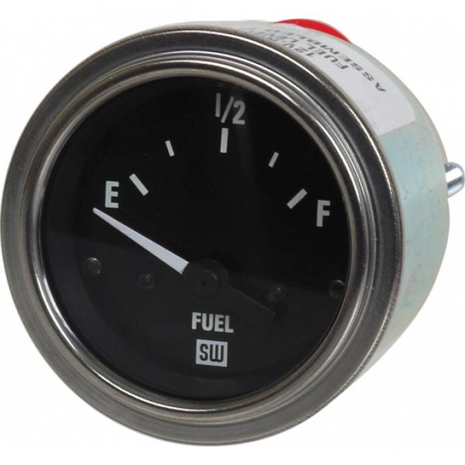 Electric Fuel Level Gauge - Black Face With White Lettering- Stainless Steel Trim Ring - 2-1/16 OD - 12 Volt