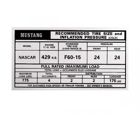 Ford Mustang Decal - Tire Pressure - Boss 429