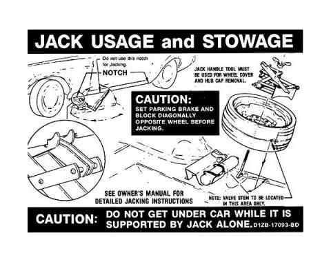 Ford Mustang Decal - Jack Instruction - Boss 351 Space Saver Spare