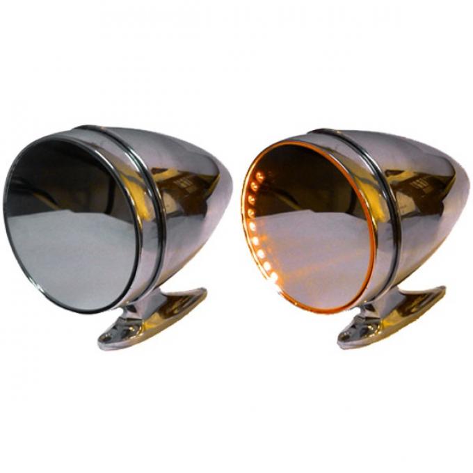 Mustang Amber LED Turn Signal Side Mirrors, Shelby Sport-Style With Short Bases, 1964-1966