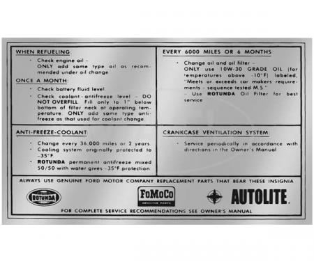 Decal - Service Specification - 1965-1966 - FoMoCo Autolite and Rotunda logos