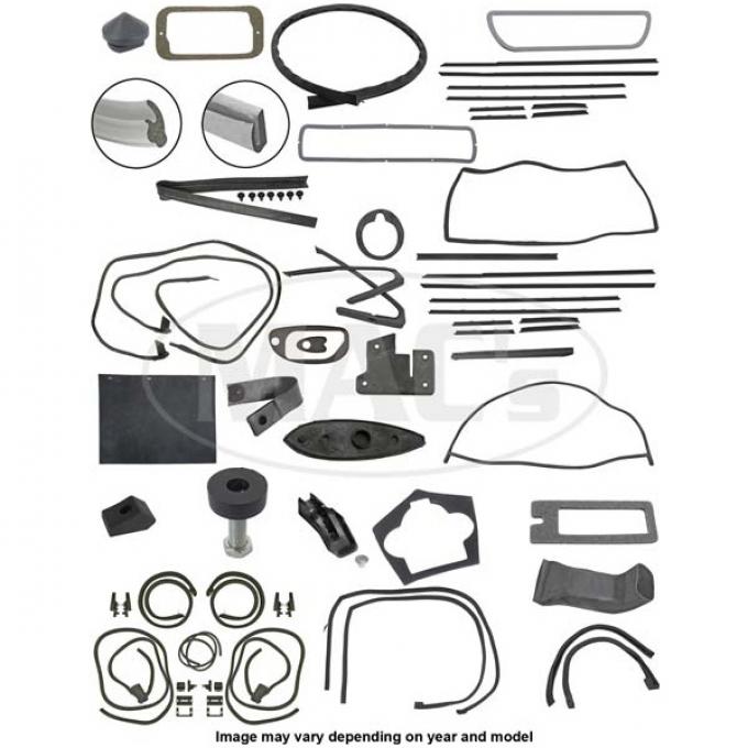 Thunderbird Complete Weather-Strip Kit, Hardtop, Short Cowl Drain Hoses, Balck Trunk Rear Edge Seal, Late 1964