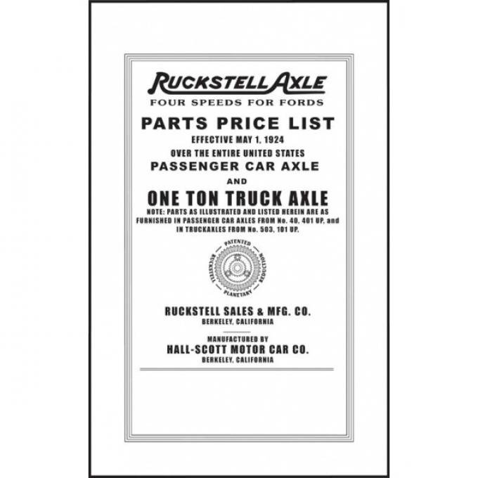 Model T Ford Ruckstell Parts List - 6 Pages - 3 Illustrations