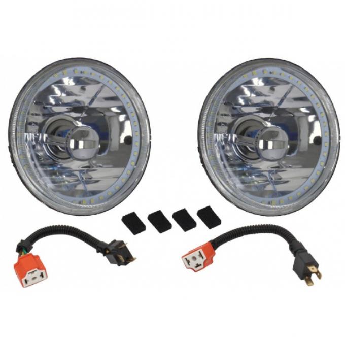 Headlight, 5 3/4 Inch Round Elite Diamond With Single ColorWhite LED Halo