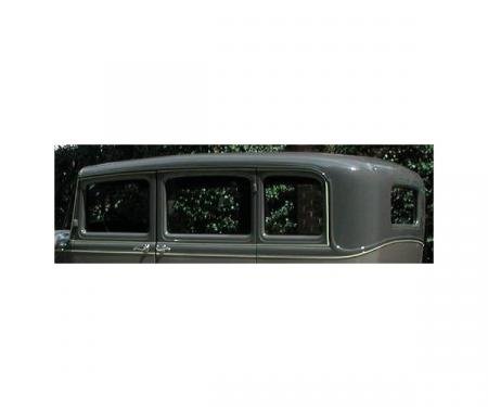 Model A Ford Window Glass Set - Deluxe Fordor Sedan 2 Window Slant Windshield (160C) - Concours Quality