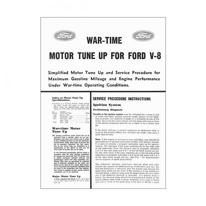 War Time Motor Tune Up For Ford V8s - 6 Pages