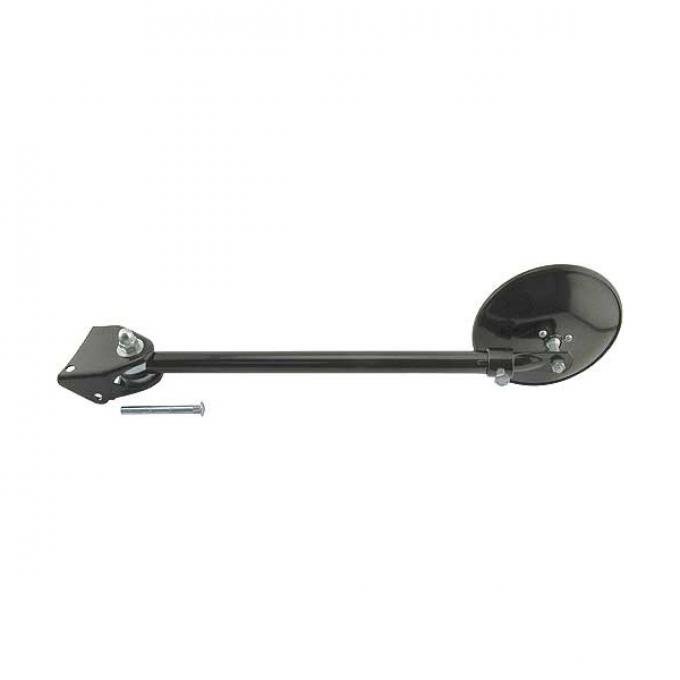 Ford Pickup Truck Outside Rear View Mirror Assembly - Left - Hinge Mounted As Original - Straight Arm Can Be Extended An Additional 10 - Painted Black