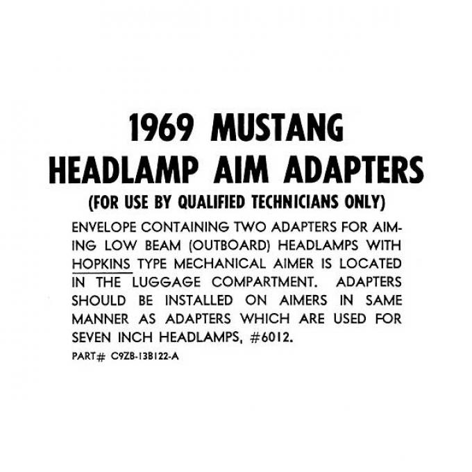 Ford Mustang Headlight Aiming Adapters Instruction Card