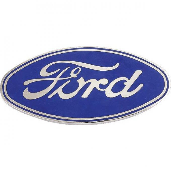 Model A Ford Radiator Emblem - Blue On Chrome - Original Script - Press In Type - Foreign Made