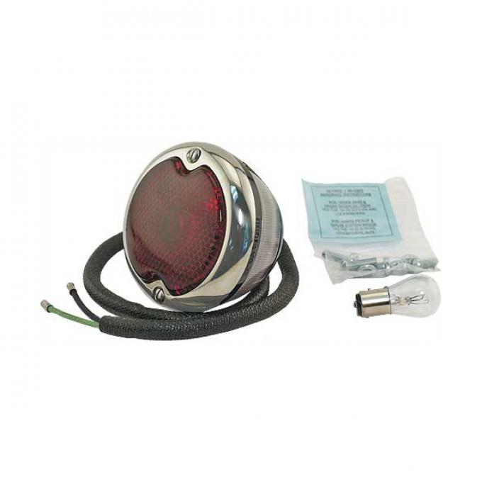 Ford Pickup Truck Tail Light Assembly - Pickup - Round - Black Housing With Stainless Steel Rim - Left