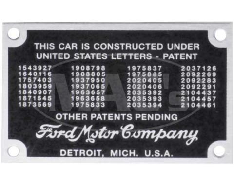 Patent Plate - With Rivets - Ford