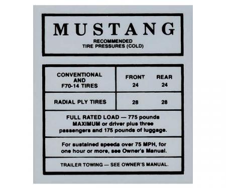 Ford Mustang Decal - Glove Box Tire Pressure - Through Early 1968