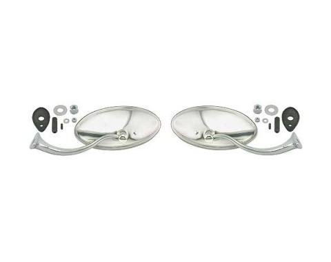 Outside Swan Neck Rear View Mirrors - Pair - Oval Head - Right & Left