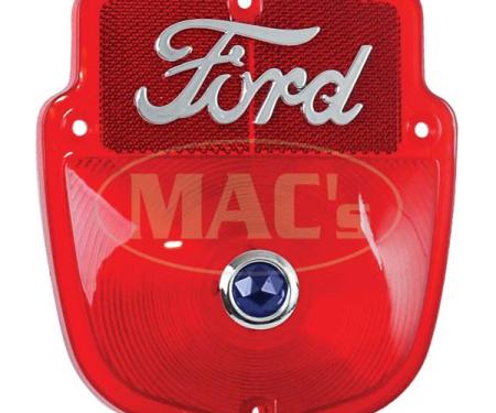 Ford Pickup Truck Tail Light Lens - Shield Type - Chrome Ford Script With Blue Dot Lens - Flareside Pickup