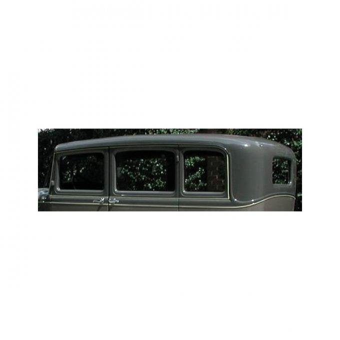 Model A Ford Window Glass Set - Deluxe Fordor Sedan 2 Window Slant Windshield (160C) - Concours Quality