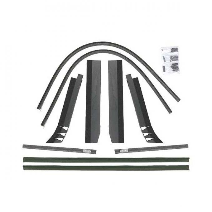 Front Window Channel Kit - Front Mount Handle - Ford Tudor With Rubber Bumpers On Garnish Mouldings And Doors