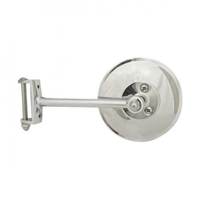 Model A Ford Outside Rear View Mirror - Closed Cars Only - Hinge Type - Chrome - Left Or Right Side