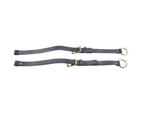 Model T Ford Rear Curtain Straps - Black Leather - Brass Buckles