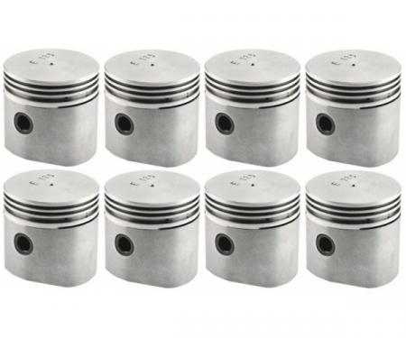 Piston Set With Fitted Pins - Ford Flathead V8 85 HP - Aluminum - 3 Ring Type - 3-1/16 Bore - Choose Your Size