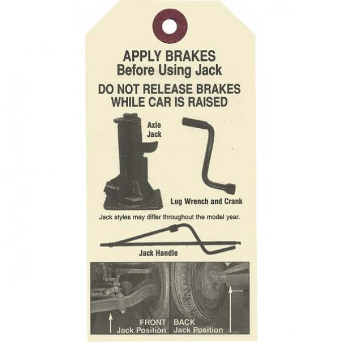 Car Jacking/Jack Stowage Instruction Tag With Wire, 1933-1934
