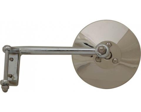 Model A Ford Outside Rear View Mirror - Closed Cars Only - Hinge Type - Chrome With Stainless Mirror Head - Left Side
