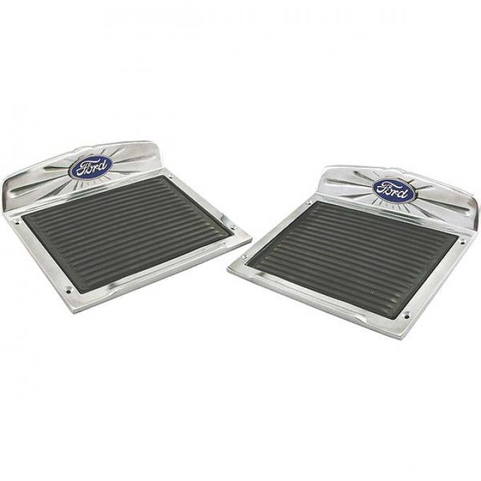 Deluxe Step Plates - Aluminum Frame With Rubber Insert And Ford Script Emblem - 11.5 X 8.5