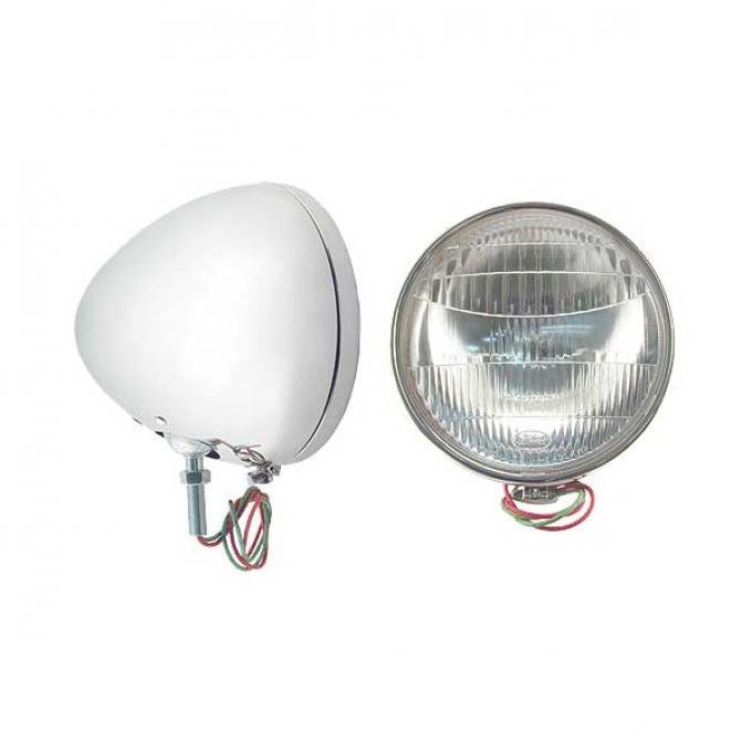 Headlights - Stainless Steel - 12 Volt - Quartz Halogen - 1Bulb - Ford Script