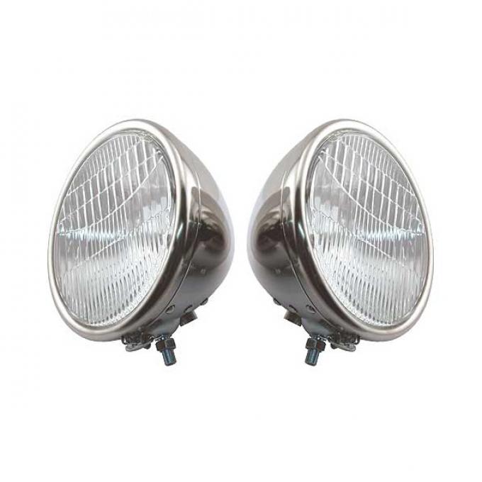 Model A Ford Headlights - Complete - Chrome - 1 Bulb Type -No Ford Script