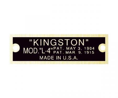 Model T Carburetor Data Plate, Kingston L4, Brass Finish, 1919-1926