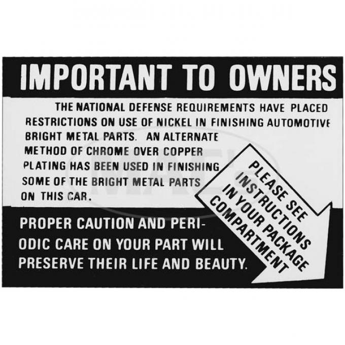 Chrome Care Instruction Decal - Ford