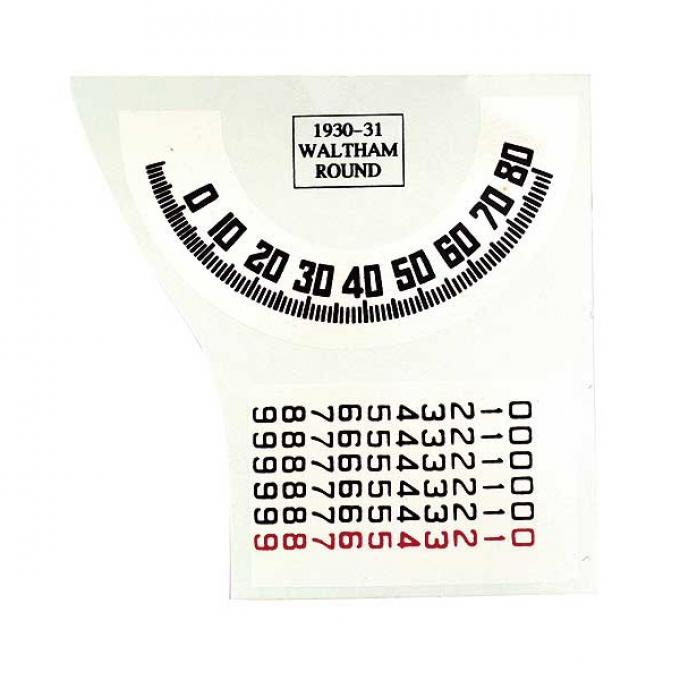 Model A Ford Speedometer Decal Set - Round Face - Waltham With A 3/4 Wheel
