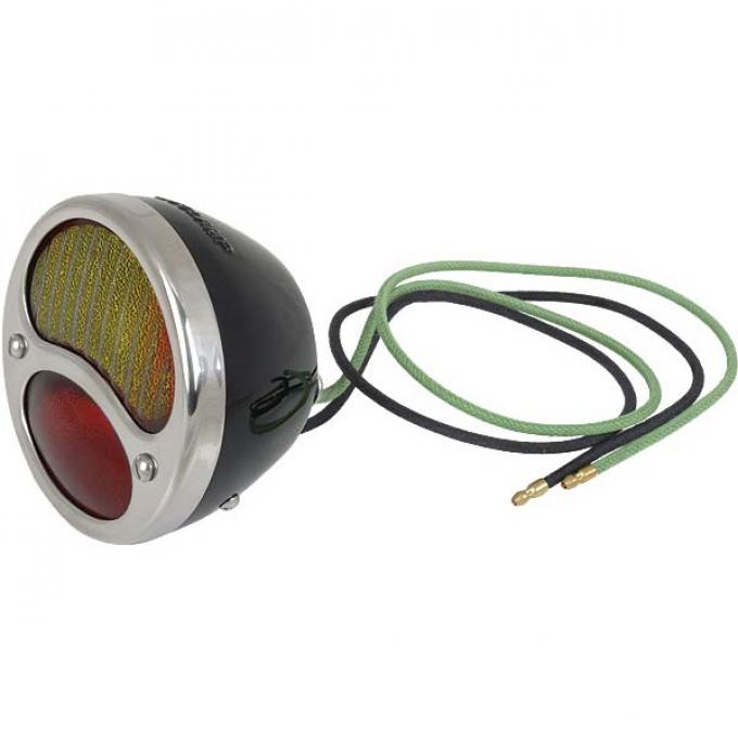 Model A Ford Tail Light Assembly - Left - Commercial Vehicles Only - 6 Volt Bulbs - Clear License Lens On Bottom
