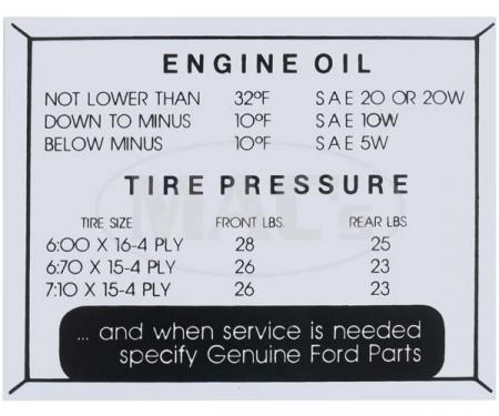 Tire Pressure Decal - Ford