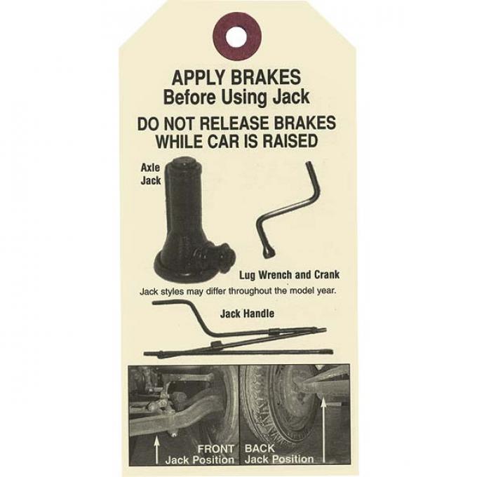 Car Jacking/Jack Stowage Instruction Tag With Wire, 1935-1936